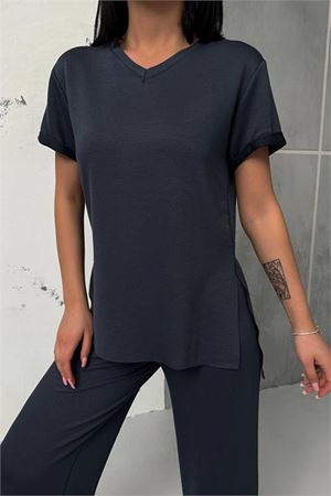 Neşeli butik kadın antrasit yırtmaç detaylı alt üst eşofman takımı NBG009