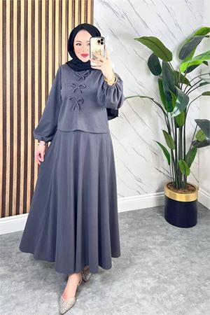 Neşeli butik kadın elbise bluz ikili takım NMS032