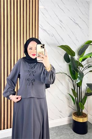 Neşeli butik kadın elbise bluz ikili takım NMS032
