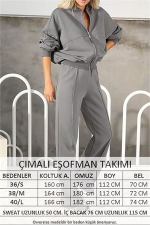 Neşeli butik kadın penye 3 iplik şardonlu kumaş eşofman takımı GTS022 - Antrasit