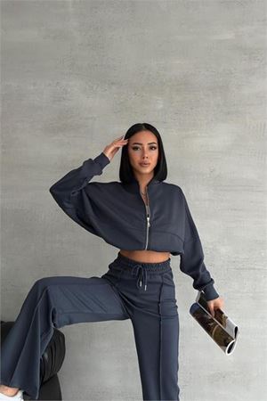 Neşeli butik kadın likralı yazlık kumaş çımalı eşofman takımı NBG001