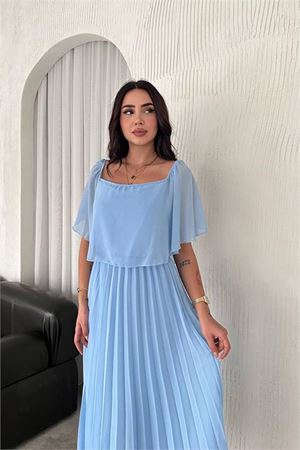 Neşeli butik kadın madonna yaka piliseli şifon elbise NBK2099
