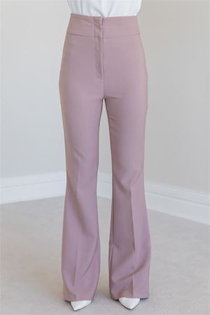 Neşeli butik kadın yüksek bel ispanyol paça pantolon QNS046 - Bej