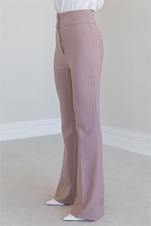 Neşeli butik kadın yüksek bel ispanyol paça pantolon QNS046 - Bej