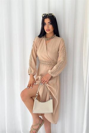 Neşeli butik kadın güpür detaylı mezuniyet elbisesi KKLF11 - BeJ