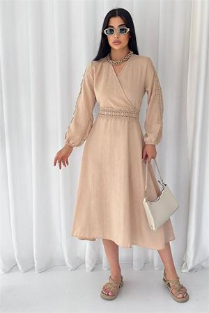Neşeli butik kadın güpür detaylı mezuniyet elbisesi KKLF11 - BeJ