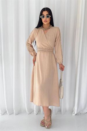 Neşeli butik kadın güpür detaylı mezuniyet elbisesi KKLF11 - BeJ