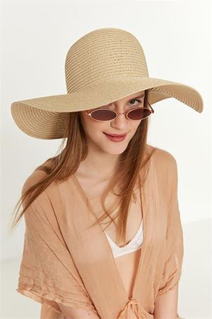 Neşeli butik kadın bej hasır şapka NBMHT06