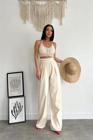 Neşeli butik kadın yıkamalı pamuk gabardin pantolon NBASP7017
