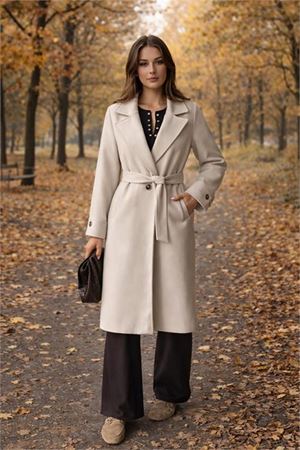 Neşeli butik kadın astarlı bej ithal kaşe kaban NBG048