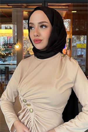 Neşeli butik kadın likralı düğme detaylı tesettür elbise NMS046
