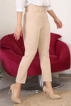 Neşeli butik kadın cepli yeni sezon kemerli ofis pantolon QNS017