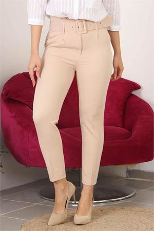 Neşeli butik kadın cepli yeni sezon kemerli ofis pantolon QNS017