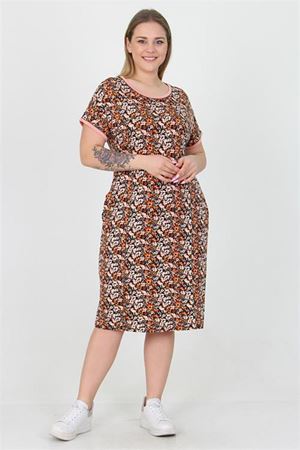Neşeli butik kadın bisiklet yaka çiçekli büyük beden elbise AYSL33