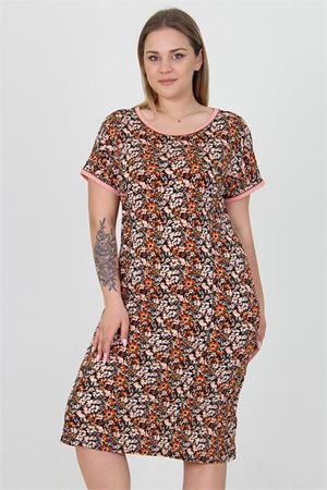 Neşeli butik kadın bisiklet yaka çiçekli büyük beden elbise AYSL33