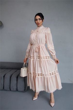 Neşeli butik kadın uzun dantel detaylı tasarım elbise NBMS42110