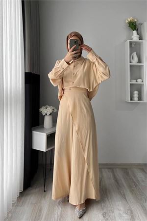Neşeli butik kadın tunik pantolon ikili tesettür takım NMS052