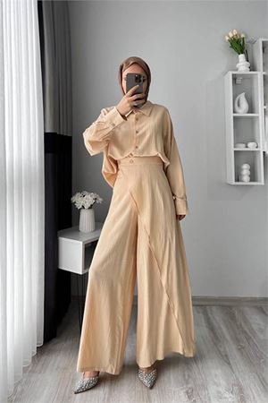 Neşeli butik kadın tunik pantolon ikili tesettür takım NMS052