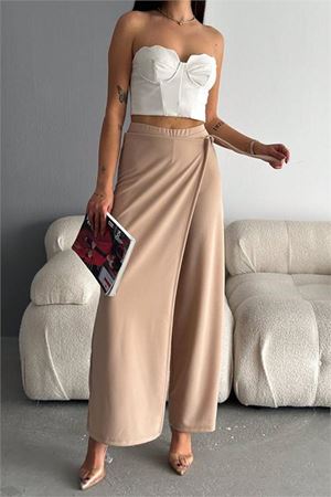 Neşeli butik kadın likralı tasarım pantolon NBKKLF2015 - Bej