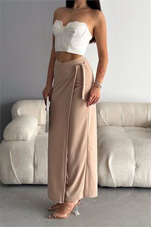Neşeli butik kadın likralı tasarım pantolon NBKKLF2015 - Bej