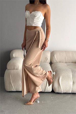 Neşeli butik kadın likralı tasarım pantolon NBKKLF2015 - Bej