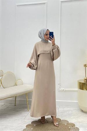 Neşeli butik kadın likralı taş detaylı tesettür elbise NMS011