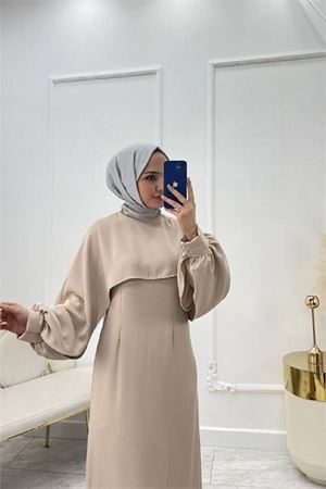 Neşeli butik kadın likralı taş detaylı tesettür elbise NMS011
