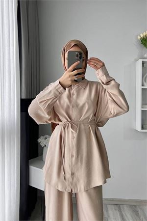 Neşeli butik kadın jakarlı alt üst ikili tesettür takım NMS053