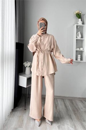Neşeli butik kadın jakarlı alt üst ikili tesettür takım NMS053
