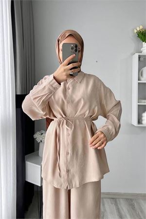 Neşeli butik kadın jakarlı alt üst ikili tesettür takım NMS053