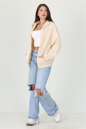 Neşeli butik kadın kapüşonlu cep ve fermuar detaylı sweatshirt FVR003