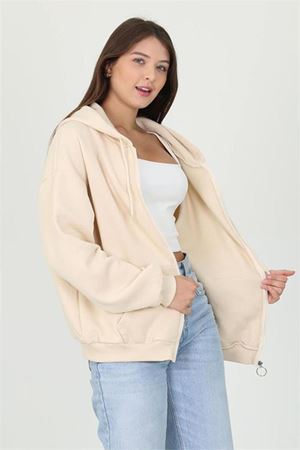 Neşeli butik kadın kapüşonlu cep ve fermuar detaylı sweatshirt FVR003