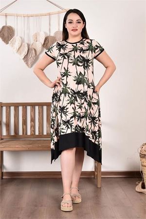 Neşeli butik kadın bisiklet yaka asimetrik elbise AYSL63 - Bej