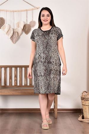 Neşeli butik kadın cepli büyük beden elbise AYSL59 - Bej