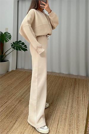 Neşeli butik kadın şardonlu üç iplik eşofman takımı GTS018 - Bej