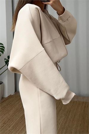 Neşeli butik kadın şardonlu üç iplik eşofman takımı GTS018 - Bej