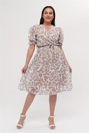 Neşeli butik kadın büyük beden kruvaze şifon elbise NM8063