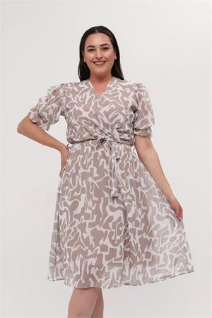Neşeli butik kadın büyük beden kruvaze şifon elbise NM8063