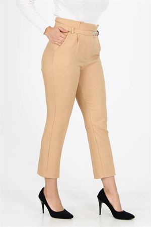 Neşeli butik kadın yeni sezon yüksek bel cepli kumaş pantolon QNS014