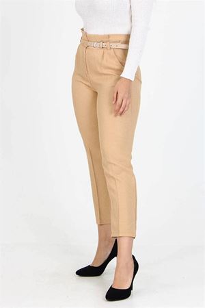 Neşeli butik kadın yeni sezon yüksek bel cepli kumaş pantolon QNS014