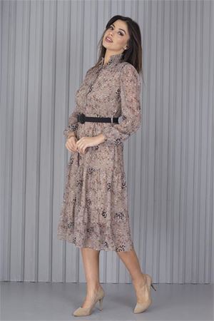 Neşeli butik kadın kemerli leopar desenli yeni sezon midi boy şifon elbise APCX04
