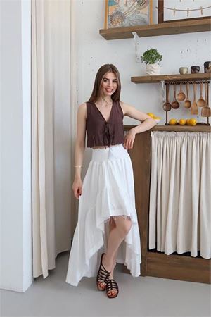 Neşeli butik kadın müslin kumaş asimetrik etek NBNP011