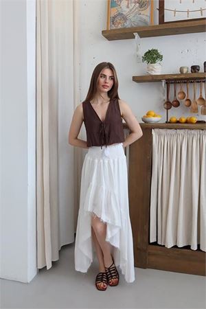Neşeli butik kadın müslin kumaş asimetrik etek NBNP011