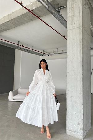 Neşeli butik kadın ithal poplin dantel detaylı tasarım elbise NBMS4255