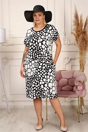 Neşeli butik kadın yeni sezon büyük beden elbise AYSL53 - Beyaz
