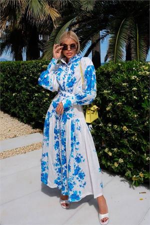 Neşeli butik kadın keten kumaş tasarım elbise NBEMP2676