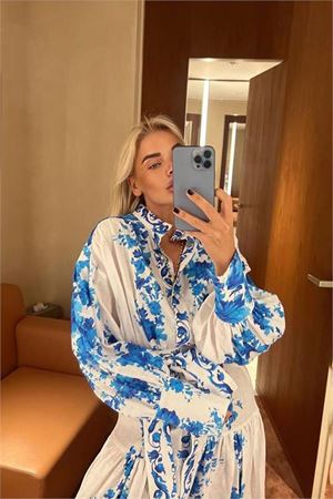 Neşeli butik kadın keten kumaş tasarım elbise NBEMP2676