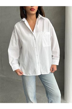 Neşeli butik kadın oversize cep detaylı poplin gömlek NBG072