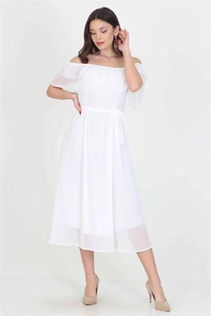Neşeli butik kadın yeni sezon madonna yaka bağlama detaylı şifon elbise RY8060