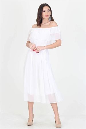 Neşeli butik kadın yeni sezon madonna yaka bağlama detaylı şifon elbise RY8060